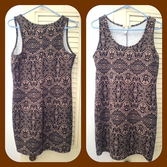 Ambiance Apparel Black & Nude Large Aztec Geometric Summer Dress - Picture 1 of 10